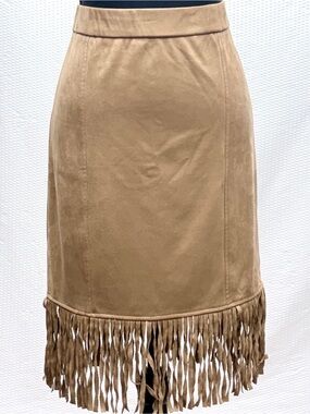 Artisan NY Faux Suede Fringe Skirt Women’s 8 Butterscotch Elastic Waist NWOT